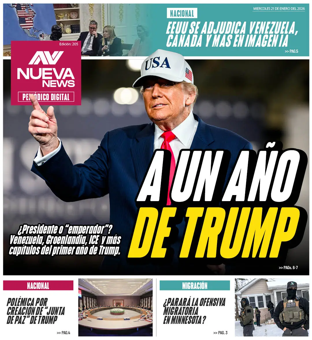 EN PORTADA: A UN AÑO DE TRUMP ¿Presidente o “emperador”? Venezuela, Groenlandia, ICE y más capítulos del primer año de Trump